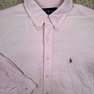 Ralph Lauren Yarmouth Button Up Shirt Cotton Long Sleeve Size 16.5 32/33 Pink